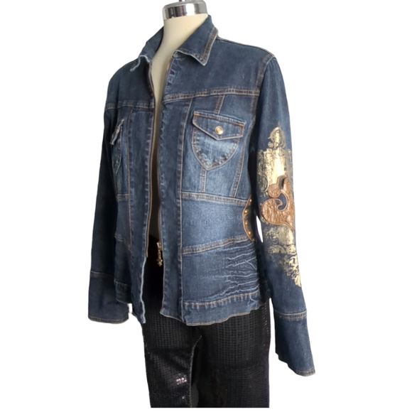 D G Dianna Fancy Blue Dennin Embellished Jacket Size M - Picture 1 of 13